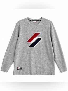 Superdry Grey Long Sleeve Tee with Red & Navy Chevron Logo